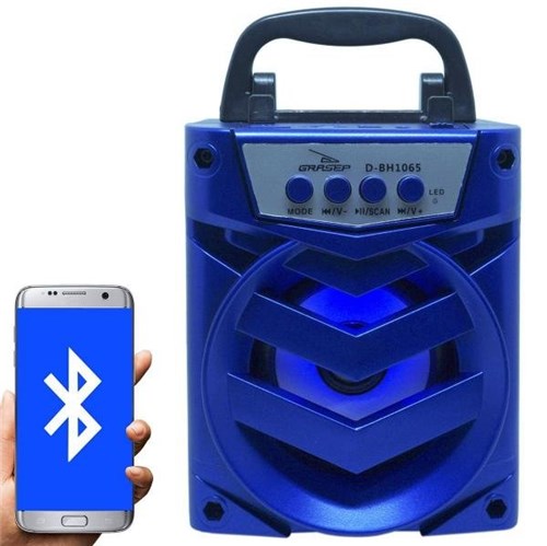 Caixa Som Amplificada Portátil Bluetooth Tws Mp3 Fm Usb Aux Sd Bateria 8W Rms Grasep D-BH1065 Azul