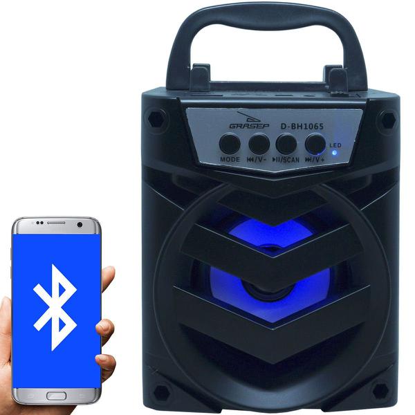 Caixa Som Amplificada Portátil Bluetooth Tws Mp3 Fm Usb Aux Sd Bateria 8W Rms Grasep D-BH1065 Preta