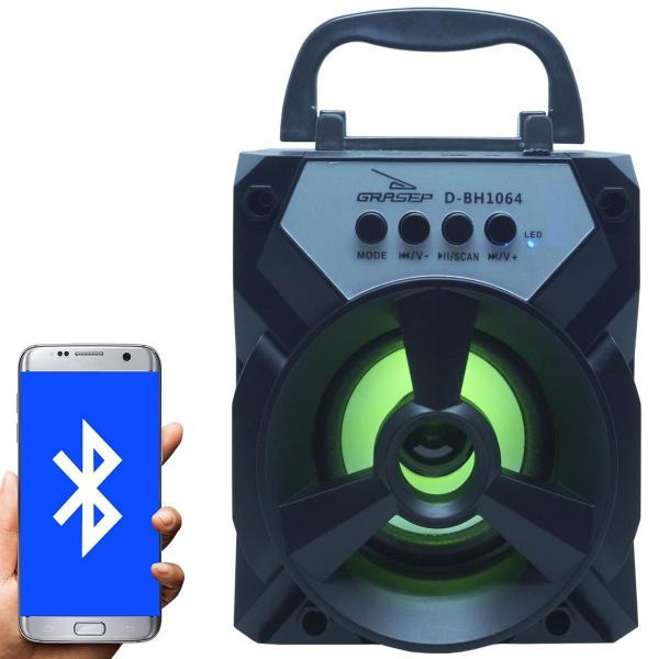 Caixa Som Amplificada Portátil Bluetooth Tws Mp3 Fm Usb Aux Sd Bateria 8W Rms Grasep D-BH1064 Preta