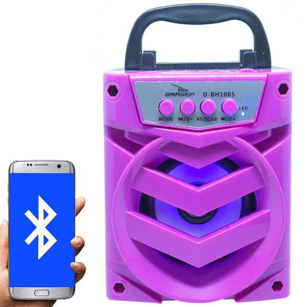 Caixa Som Amplificada Portátil Bluetooth Tws Mp3 Fm Usb Aux Sd Bateria 8W Rms Grasep D-BH1065 Pink