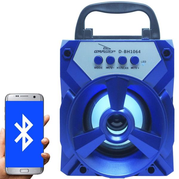 Caixa Som Amplificada Portátil Bluetooth Tws Mp3 Fm Usb Aux Sd Bateria 8W Rms Grasep D-BH1064 Azul