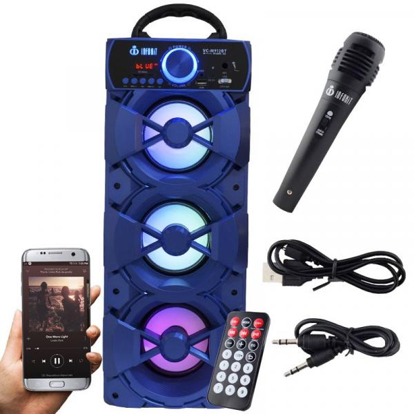 Caixa Som Portátil Bluetooth Amplificada Mp3 Fm Usb Sd Microfone Bateria 18W Rms Azul Infokit