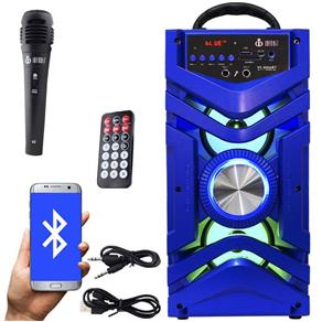 Caixa Som Portátil Bluetooth Mp3 Fm Usb Sd Aux Microfone Bateria 12W Rms Infokit Azul VC-M866BT