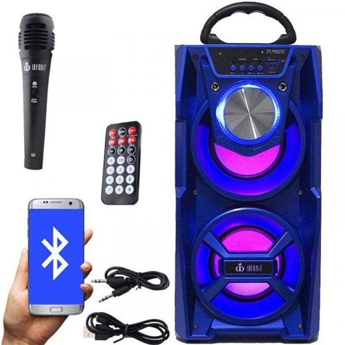 Caixa Som Portátil Bluetooth Mp3 Fm Usb Sd Aux Microfone Bateria 12W Rms Infokit Azul VC-M867BT