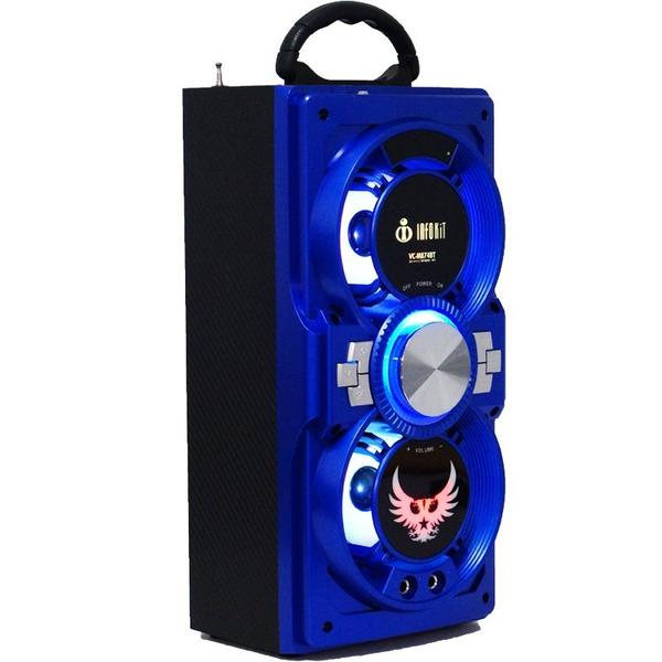 Caixa Som Portátil Bluetooth Mp3 Fm Usb Sd Aux Microfone Bateria 12W Rms Infokit Azul VC-M874BT
