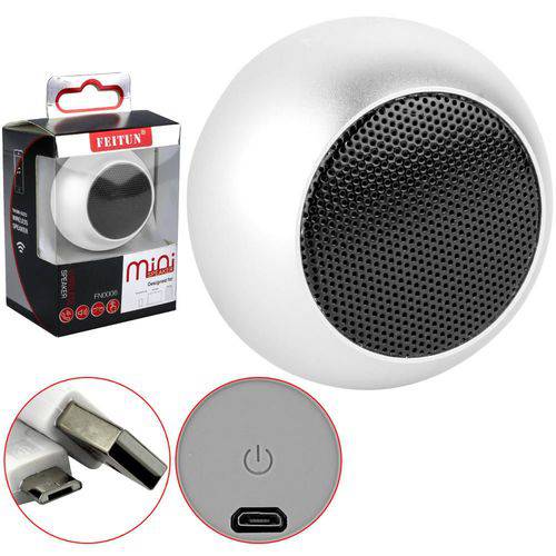Tudo sobre 'Caixinha de Som Bluetooth Mini Speaker 3w Branco Feitun Fn-0006 Fn0006 Generico'
