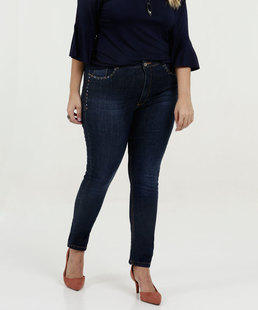 Calça Feminina Jeans Skinny Pedraria Plus Size Razon