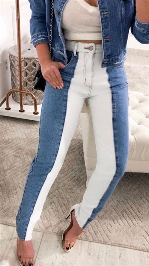 Calça Jeans Azul e Branco (36)