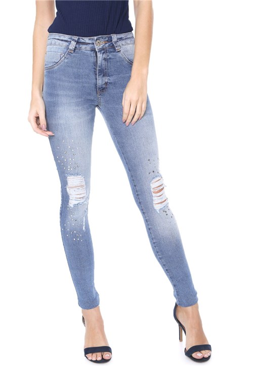 Calça Jeans Biotipo Skinny Destroyed Azul