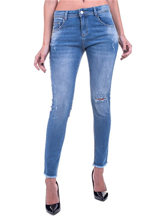 Calça Jeans Bloom Skinny Destroyed Azul