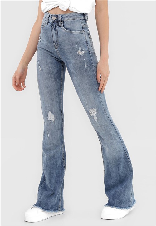 Calça Jeans Calvin Klein Jeans Flare Destroyed Azul