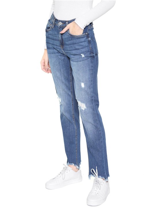 Calça Jeans Calvin Klein Jeans Reta Destroyed Azul