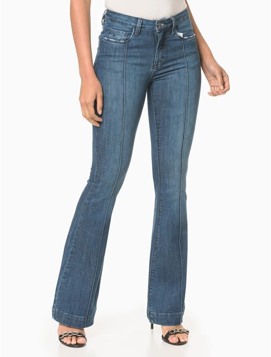 Calça Jeans com Nervura Flare - Azul Claro - 38
