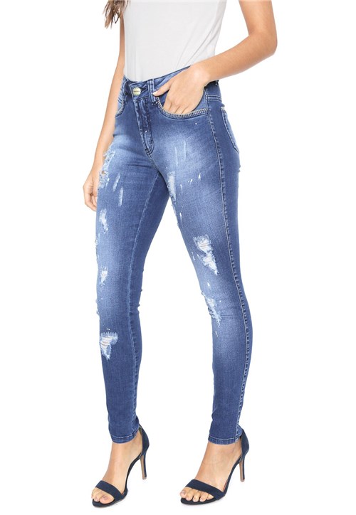 Calça Jeans Denuncia Skinny Destroyed Azul-marinho