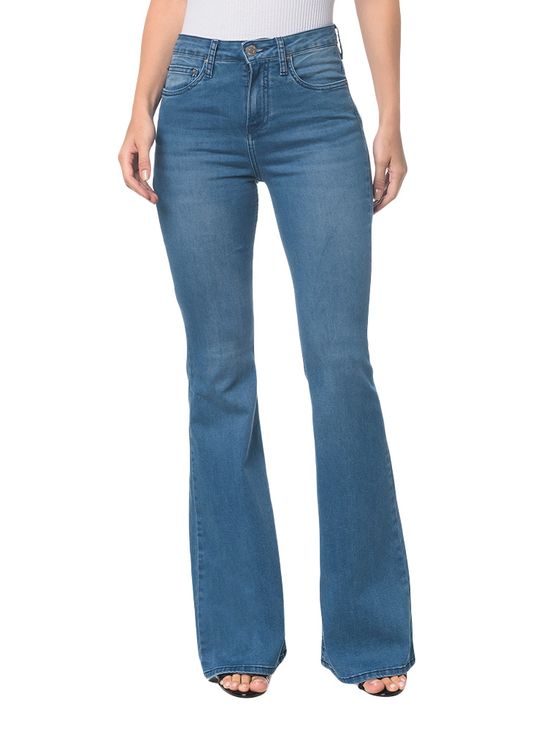 Calça Jeans Five Pockets Ckj 041 Mid Rise Flare - Azul Médio - 34