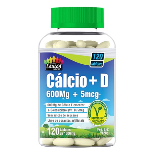 Calcio 600Mg + Vitamina D3 -120 Tabs - Lauton Nutrition Veg