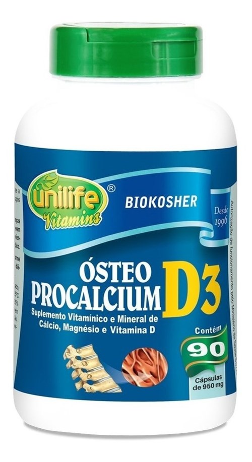 Cálcio, Magnésio, Vitamina D3 90 Cápsulas - Ósteo Procalcium (Natural)