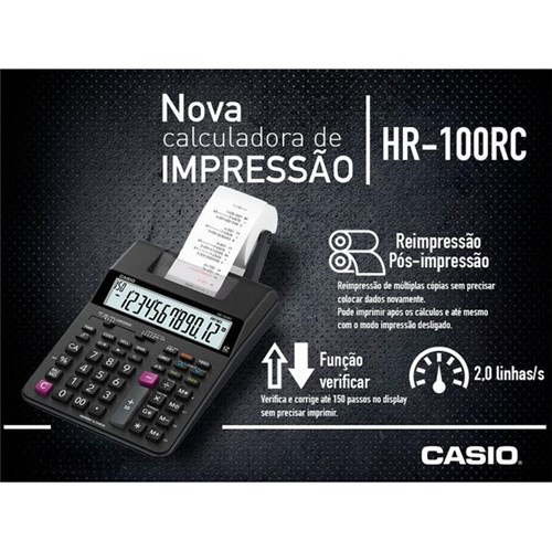 Calculadora Casio C/ Impressora, 12 Dígitos HR-100RC