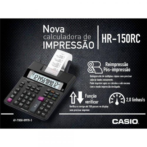 Calculadora Casio HR-150RC com Impressora 12 Dígitos Bivolt - Preta