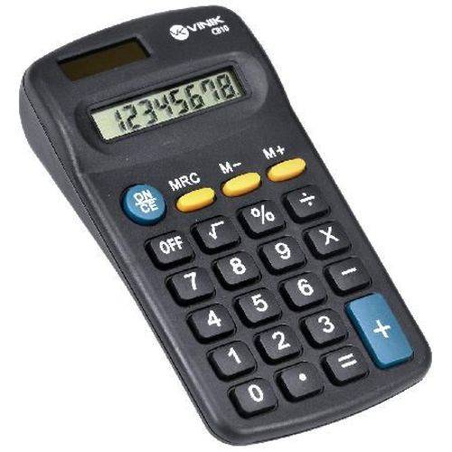 Calculadora de Bolso 8 Dígitos com Alimentação Solar ou a Pilha - Cb10 Preta