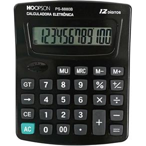 Calculadora de Mesa 12Digitos Pilha/Solar Preta Hoopson