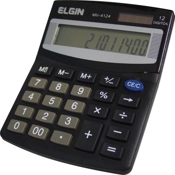 Calculadora de Mesa Elgin Mv-4124 Solar ou Bateria Preta
