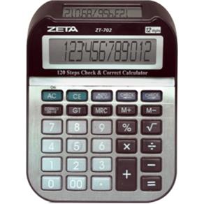 Calculadora de Mesa Zeta Zt-702 - 12 Dígitos, Duplo Visor (Para 2 Pessoas), Bateria, Função C/ 120 Passos Check