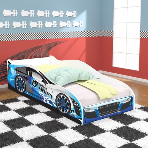 Cama 100% Infantil Carro Drift - Azul com Colchão - Rpm Móveis