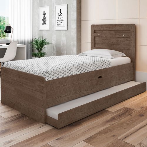 Cama Baú Solteiro Larissa Chocolate com Auxiliar