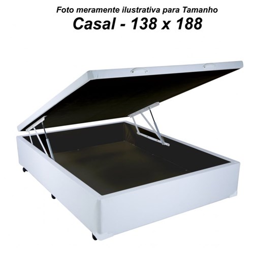 Cama Box Baú Casal em Corino Branco com Pistão - Sonnoforte - 138X188