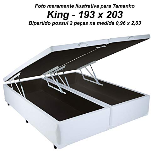 Cama Box Baú King Size em Corino Branco com Pistão - 193x203
