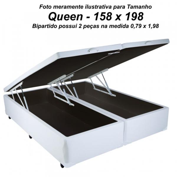 Cama Box Baú Queen em Corino Branco com Pistão - 158x198 - Sonnoforte