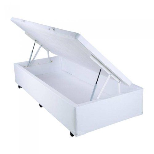 Cama Box Baú Solteiro 088 X 188 X 44 Corino Branco -Pistão a Gás - Profundidade do Baú 30 Cm