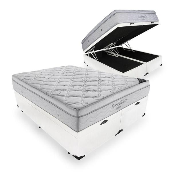 Cama Box com Baú King + Colchão de Molas Ensacadas com Pillow Top - Ortobom - Freedom 193cm