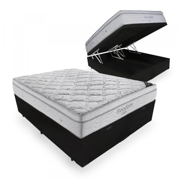 Cama Box com Baú King + Colchão de Molas Ensacadas com Pillow Top - Ortobom - Freedom 193x203