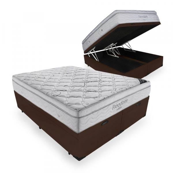 Cama Box com Baú King + Colchão de Molas Ensacadas com Pillow Top Ortobom - Freedom 193x203