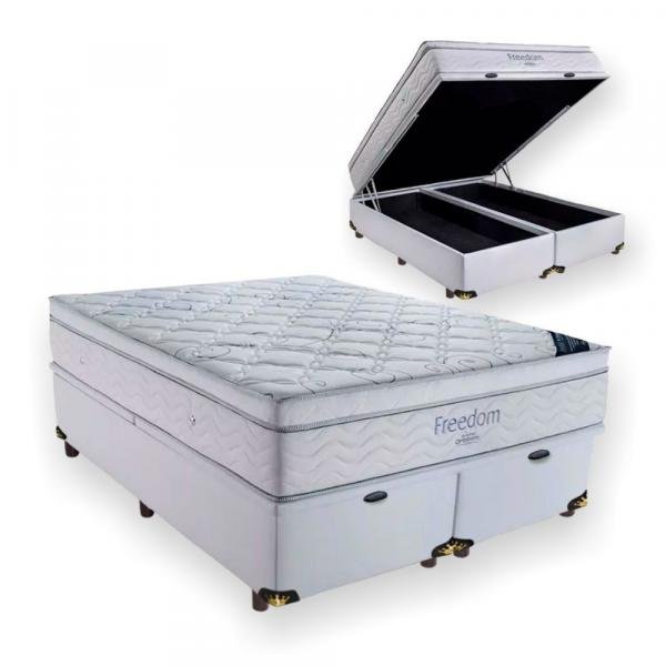 Cama Box com Baú Queen + Colchão de Molas Ensacadas com Pillow Top - Ortobom - Freedom 158cm