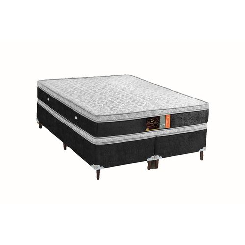 Tudo sobre 'Cama Box Super King Size Molas Ensacadas com Colchão 193x203x72 Spring Luxo Suede Preto Malha e Visco'