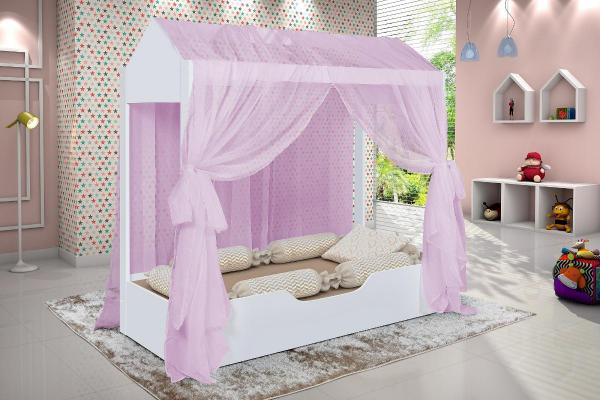 Cama Casinha Montessoriana Juvenil Duda Branco com Rosa - Divaloto