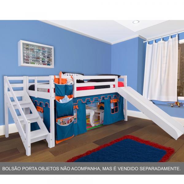 Cama com Escorregador Infantil C/ Escada de Fácil Acesso - Castelo Azul Casatema