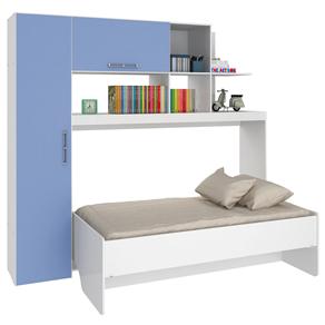 Cama de Solteiro Art In Móveis Modulada Dreams Multifuncional com Armário de 2 Portas - Branco/Azul