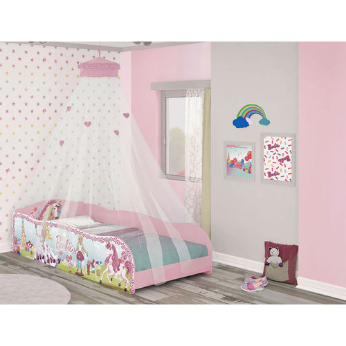 Cama Infantil com Dossel Teto Barbie Star Pura Magia Rosa - Cama