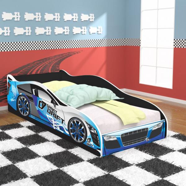 Cama Infantil Carro Drift 150x70 Cm - Azul /preto - Rpm Móveis