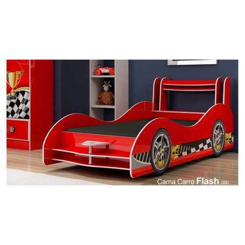 Cama Infantil Carro Flash Plus C/ Baú Vermelha - Gelius