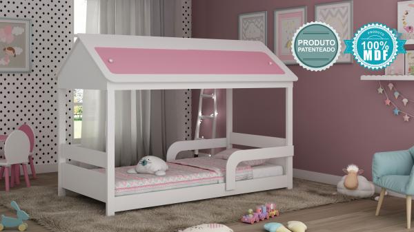 Cama Infantil Gelius Sleep com Porta Bau Branca Rosa