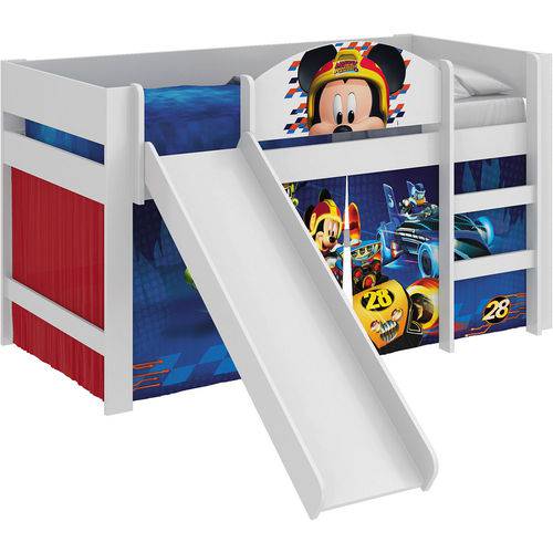 Cama Mickey Disney Play com Cortina, Escada e Escorregador Original Pura Magia
