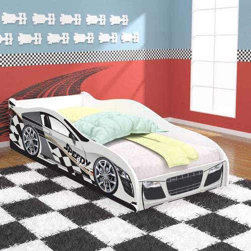Cama Infantil / Mini Cama Carros Speedy Racing New com Colchão 150x70 Cm - Branco/branco - Rpm Móveis