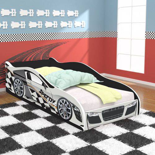 Cama Infantil / Mini Cama Infantil Carro Speedy Racing New - Branca/Preto - Rpm Móveis