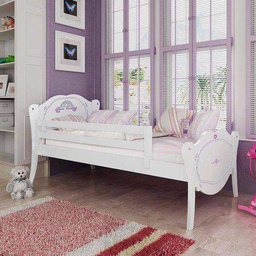 Cama Infantil Princesa Encantada com Grade de Proteção - Branco