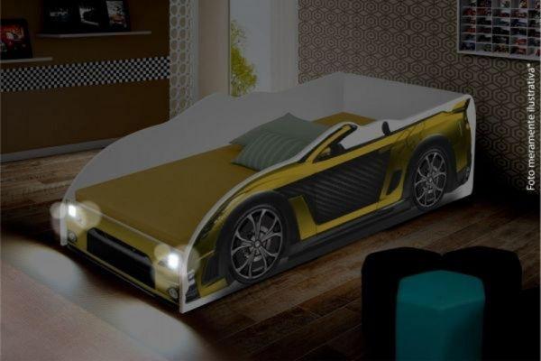 Cama Juvenil Carro Sport com LED - Amarelo - Divaloto